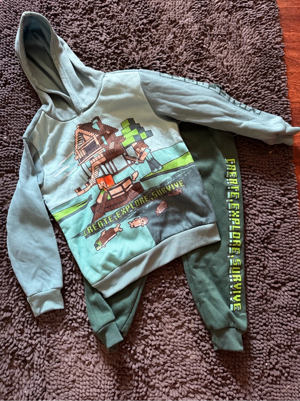 Kids Mint Green Graphic Hoodie & Jogger Set - Create Explore Survive
